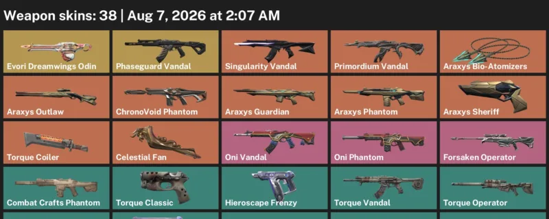 Valorant account inventory for LVL 134 · Araxys Phantom & Araxys Sheriff