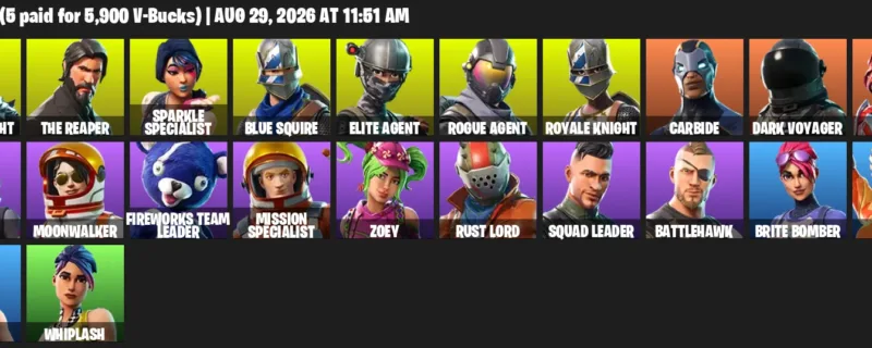Fortnite account inventory for LVL 547 - Black Knight - The Reaper - 22 Outfits
