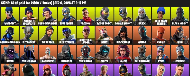 Fortnite account inventory for LVL 527 - Warpaint - Sparkle Specialist - 60 Outfits