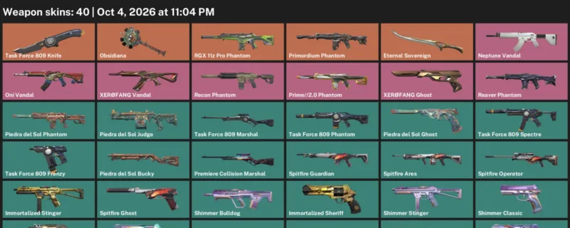 Valorant account inventory for LVL 122 · Neptune Vandal & Task Force 809 Knife