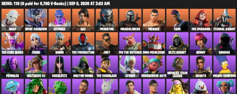 Fortnite account inventory for LVL 1755 - Snap - Spire Assassin - 110 Outfits