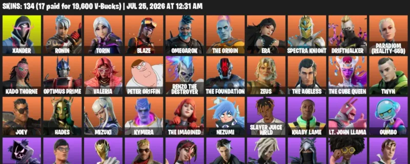 Fortnite Accounts listing: LVL 2269 - Xander - Ronin - 134 Outfits - 134 outfits