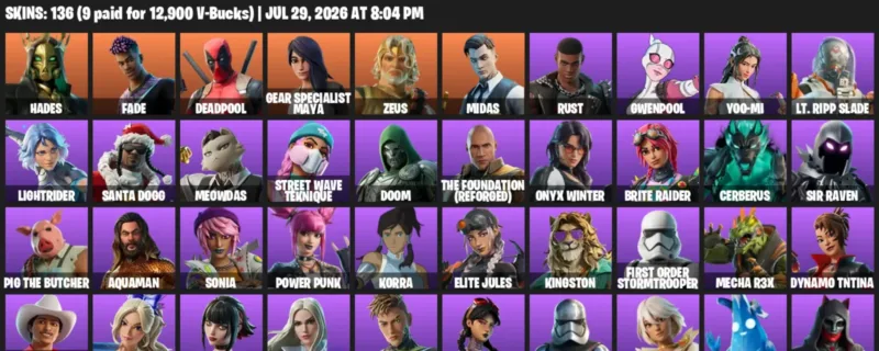 Fortnite Accounts listing: LVL 2664 - Hades - Fade - 136 Outfits - 136 outfits