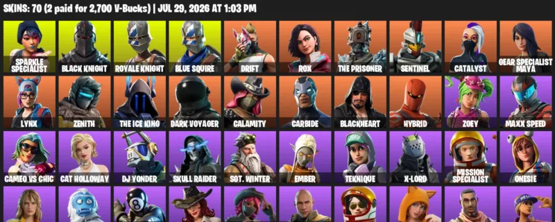 Fortnite Accounts listing: LVL 725 - Sparkle Specialist - Black Knight - 70 Outfits - 70 outfits