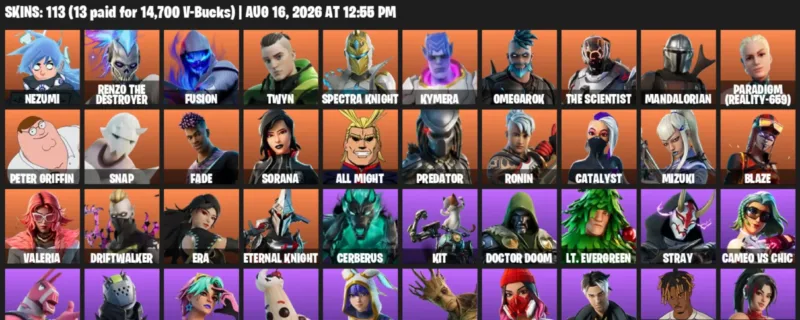 Fortnite account inventory for LVL 2079 - Nezumi - Renzo the Destroyer - 113 Outfits