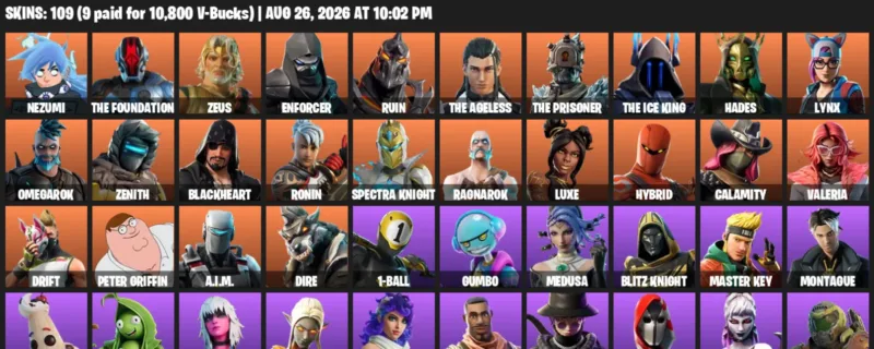 Fortnite account inventory for LVL 1527 - Nezumi - The Foundation - 109 Outfits