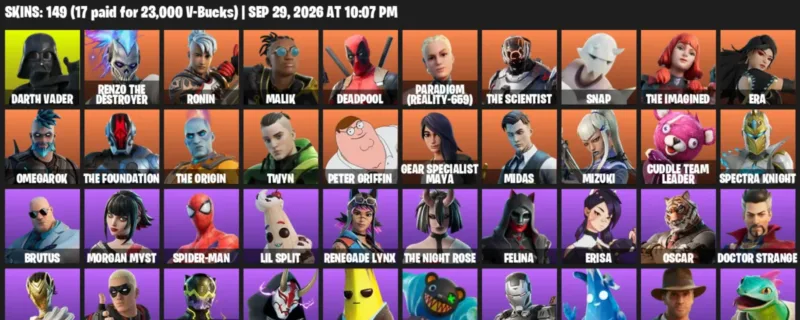 Fortnite account inventory for Darth Vader - Renzo the Destroyer - 120 Outfits