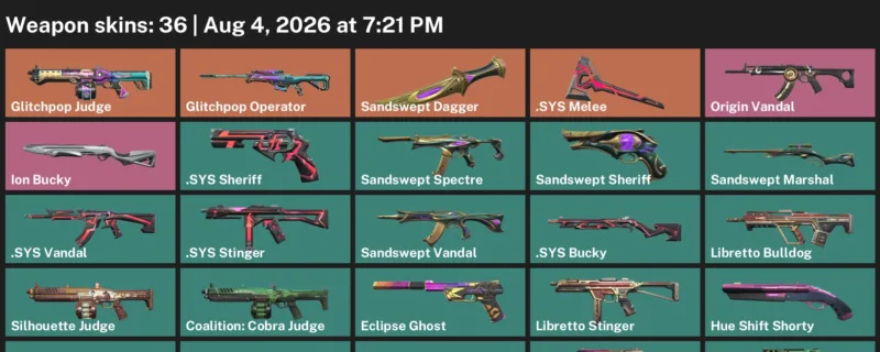 Valorant account inventory for LVL 157 · Sandswept Dagger & Sys Vandal