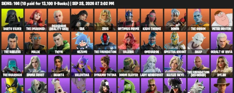 Fortnite account inventory for Darth Vader - The Imagined - 120 Outfits