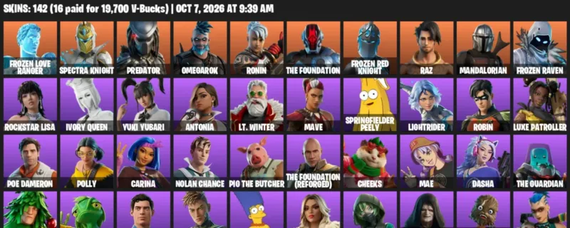 Fortnite account inventory for Frozen Love Ranger - Spectra Knight - 120 Outfits