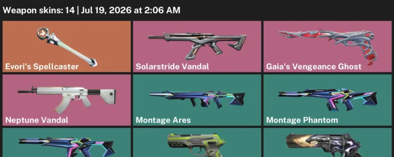 Valorant Accounts listing: LVL 26 · Evori's Spellcaster & Gaia's Vengeance Ghost · 14 Skins - Bronze 1, 14 skins