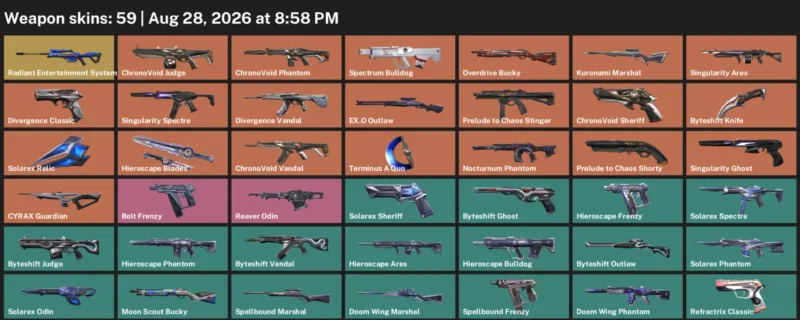 Valorant account inventory for LVL 88 · Byteshift Knife & Byteshift Vandal