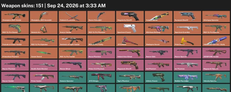 Valorant account inventory for LVL 199 · Champions 2021 Karambit & Reaver Karambit