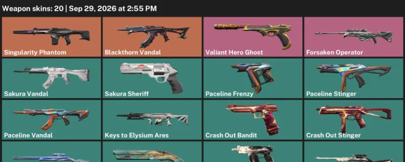 Valorant account inventory for LVL 29 · Forsaken Operator & 20 Skins Blackthorn Vandal