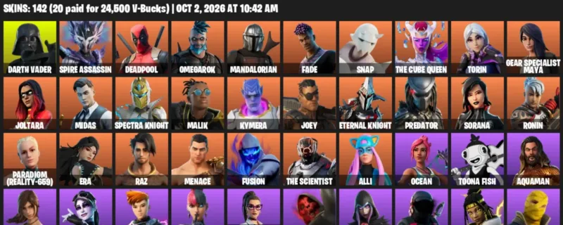 Fortnite account inventory for Darth Vader - Spire Assassin - 120 Outfits