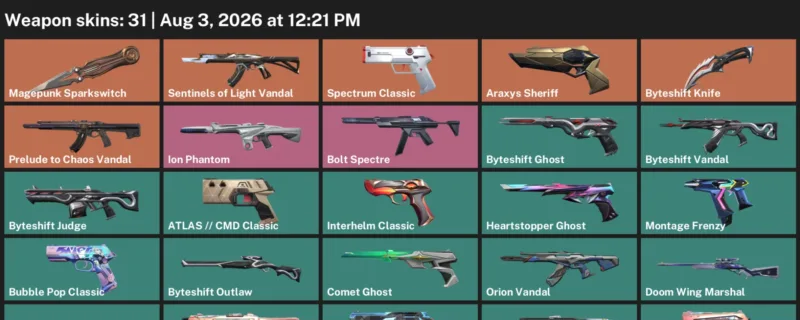 Valorant account inventory for LVL 227 · Araxys Sheriff & Byteshift Knife