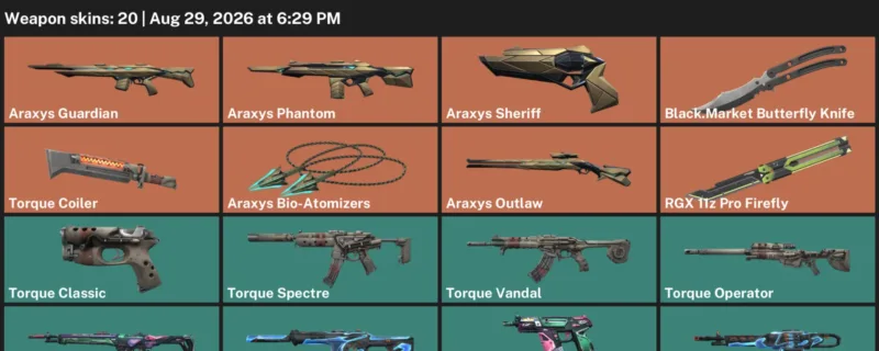 Valorant account inventory for LVL 57 · Araxys Phantom & Araxys Sheriff