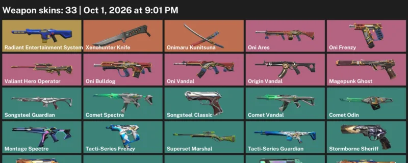 Valorant account inventory for LVL 54 · Xenohunter Knife & Comet Vandal