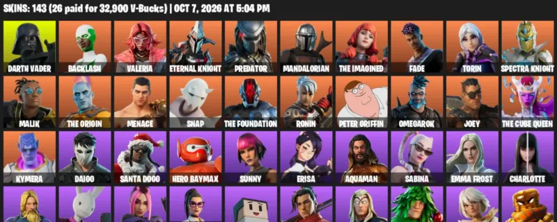 Fortnite account inventory for Darth Vader - Backlash - 120 Outfits