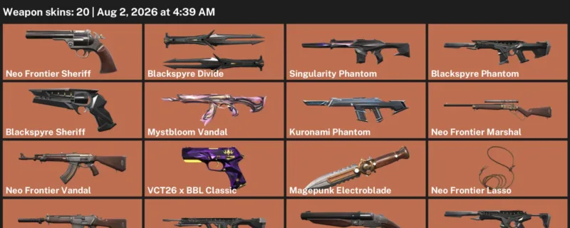 Valorant account inventory for LVL 1 · Kuronami Phantom & Blackspyre Phantom