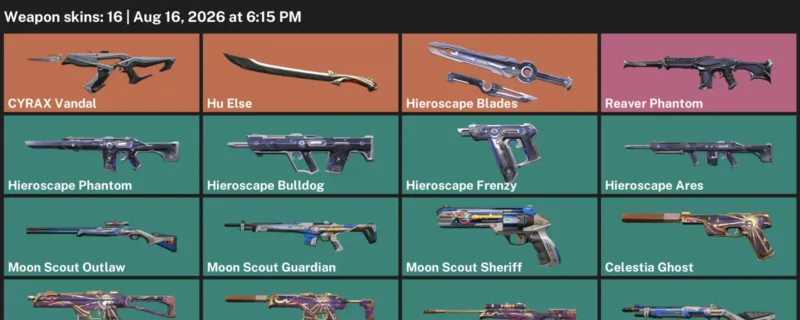 Valorant account inventory for LVL 48 · Cyrax Vandal & Celestia Operator
