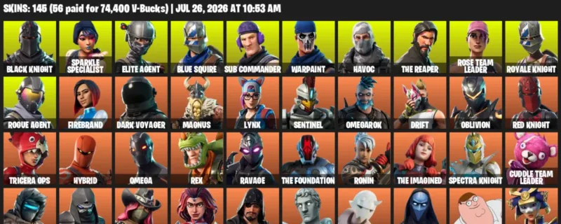 Fortnite Accounts listing: LVL 1150 - Black Knight - Sparkle Specialist - 145 Outfits - 145 outfits