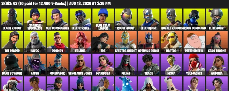 Fortnite account inventory for LVL 1383 - Black Knight - Sparkle Specialist - 62 Outfits
