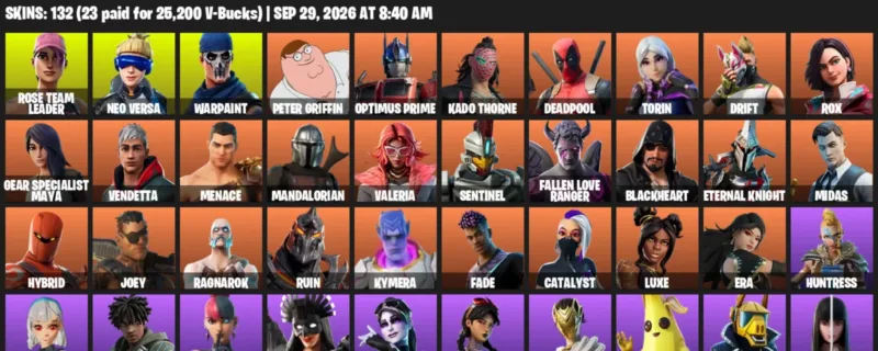 Fortnite account inventory for Rose Team Leader - Neo Versa - 120 Outfits