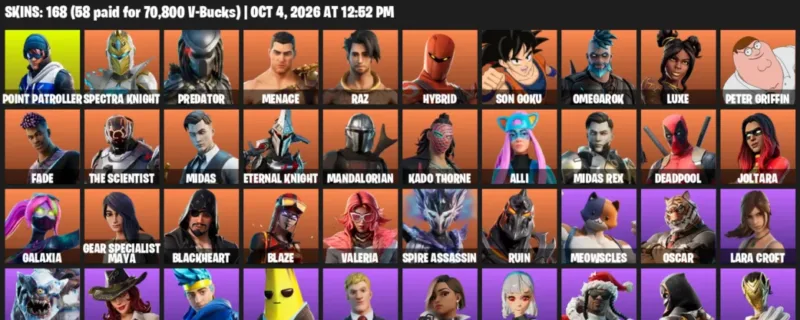 Fortnite account inventory for Point Patroller - Spectra Knight - 120 Outfits