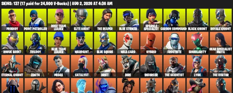 Fortnite account inventory for LVL 1367 - Prodigy - Point Patroller - 137 Outfits