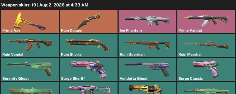 Valorant account inventory for LVL 72 · Prime Vandal & Ion Phantom