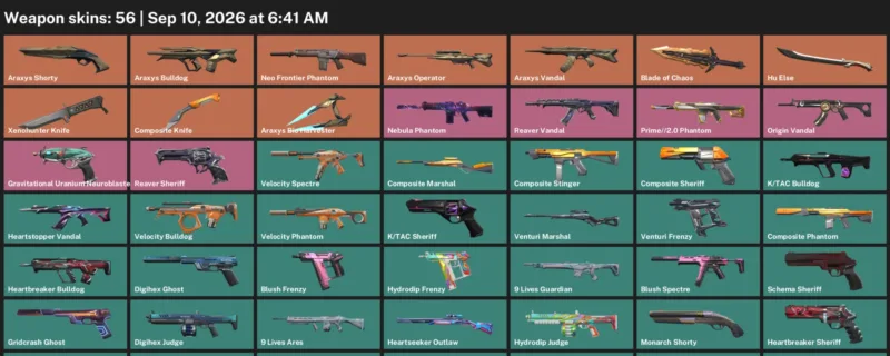 Valorant account inventory for LVL 64 · Xenohunter Knife & Araxys Operator