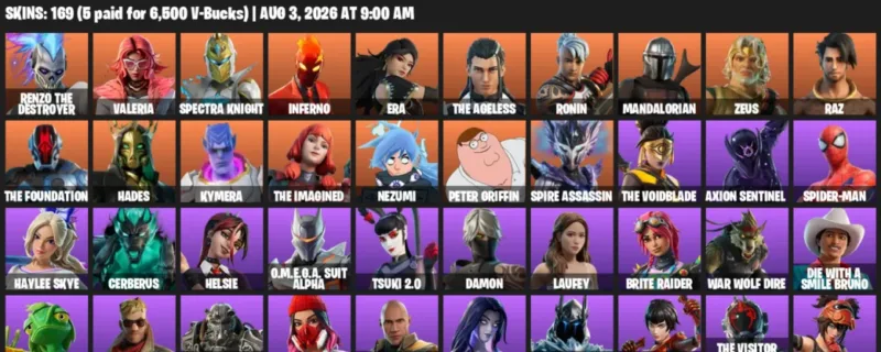Fortnite account inventory for LVL 2321 - Renzo the Destroyer - Valeria - 169 Outfits