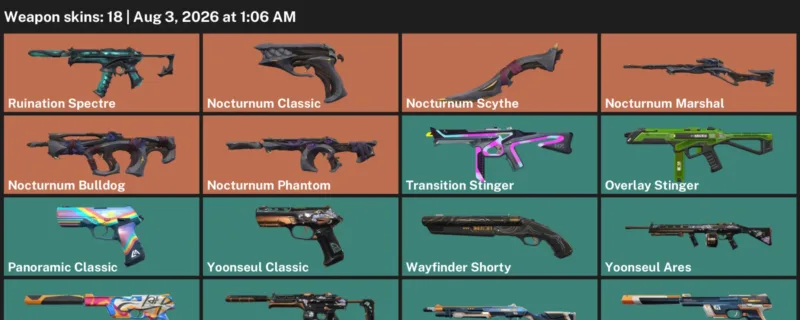 Valorant account inventory for LVL 20 · Nocturnum Scythe & Nocturnum Bulldog