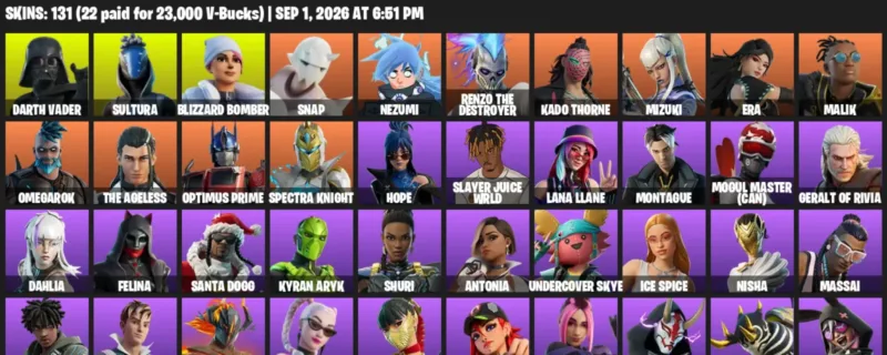 Fortnite account inventory for LVL 1753 - Darth Vader - Sultura - 131 Outfits