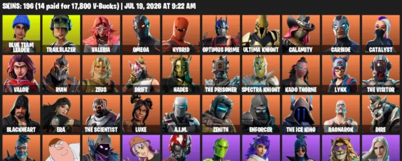 Fortnite Accounts listing: LVL 5795 - Blue Team Leader - Trailblazer - 196 Outfits - 196 outfits