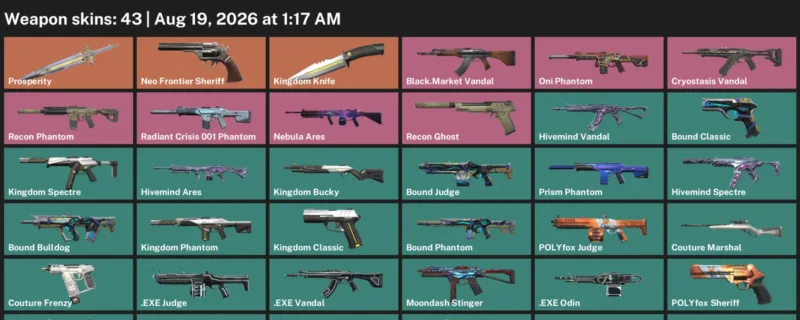 Valorant account inventory for LVL 70 · Kingdom Knife & Exe Vandal