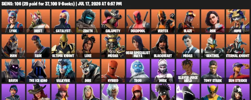 Fortnite Accounts listing: LVL 1836 - Lynx - Drift - 106 Outfits - 106 outfits
