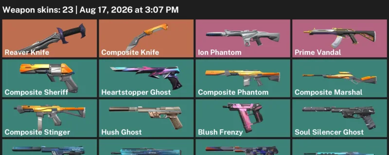 Valorant account inventory for LVL 170 · Reaver Knife & 23 Skins Composite Knife