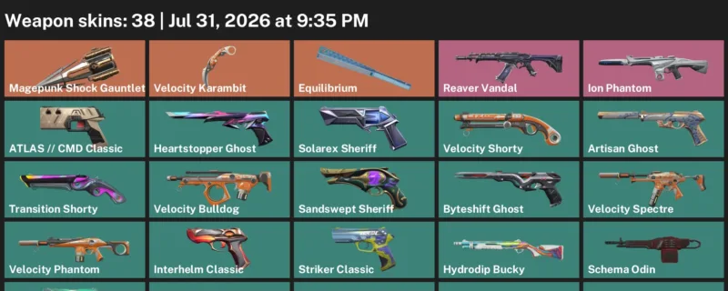 Valorant account inventory for LVL 299 · Coalition: Cobra Frenzy & Cmd Classic