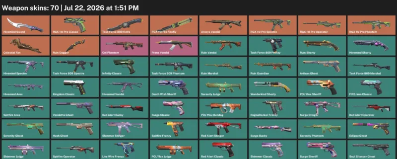 Valorant Accounts listing: LVL 289 · Celestial Fan & Hivemind Sword · 70 Skins - Gold 3, 70 skins
