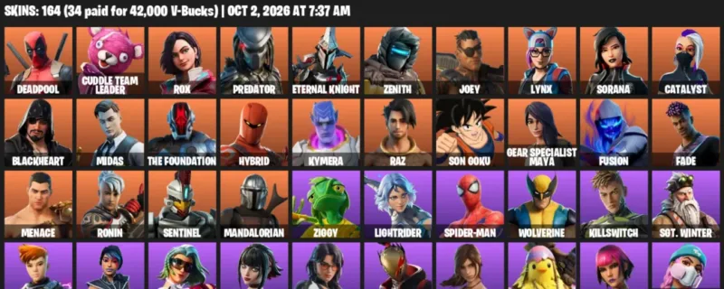 Fortnite account inventory for Deadpool - Cuddle Team Leader - 120 Outfits