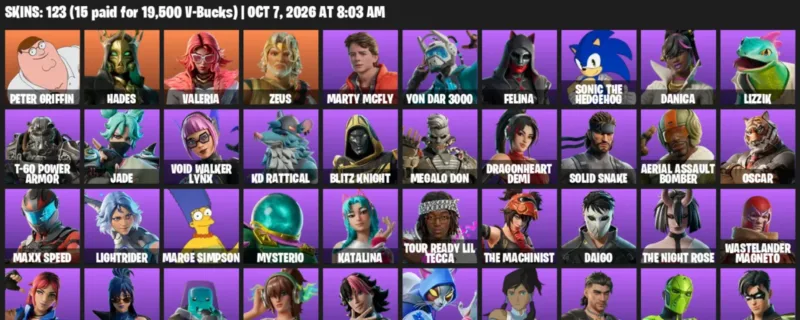 Fortnite account inventory for Peter Griffin - Hades - 120 Outfits