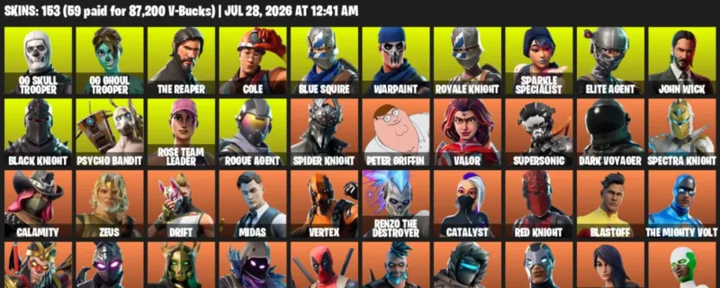 Fortnite Accounts listing: LVL 1562 - OG Skull Trooper - OG Ghoul Trooper - 153 Outfits - 153 outfits