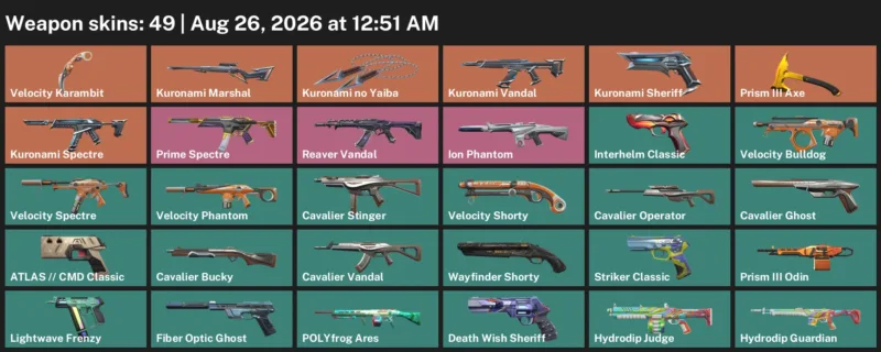 Valorant account inventory for LVL 228 · Kuronami no Yaiba & Velocity Karambit