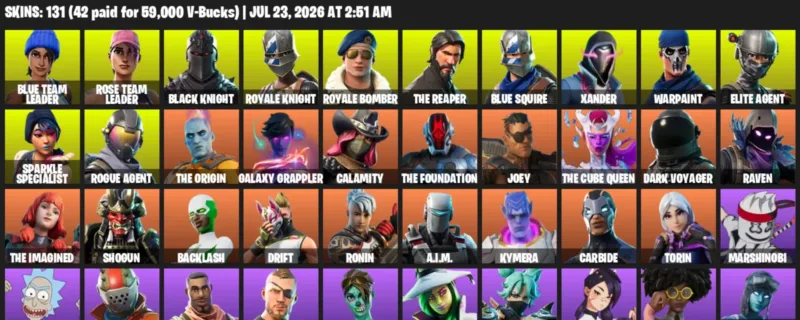 Fortnite Accounts listing: LVL 1388 - Blue Team Leader - Rose Team Leader - 131 Outfits - 131 outfits