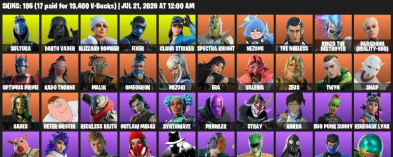 Fortnite Accounts listing: LVL 3537 - Sultura - Darth Vader - 195 Outfits - 195 outfits