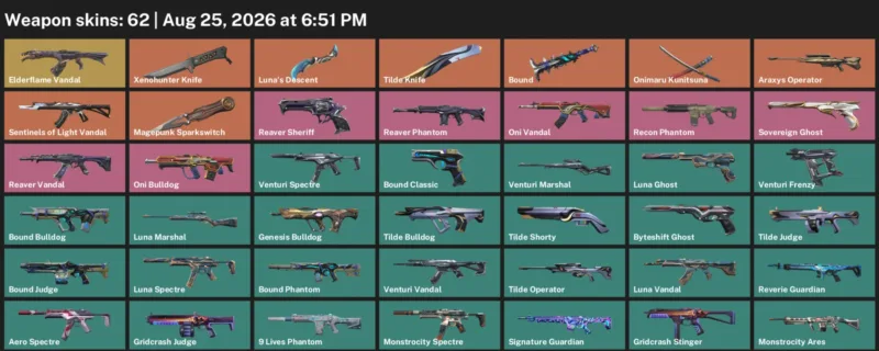 Valorant account inventory for LVL 102 · Xenohunter Knife & Araxys Operator