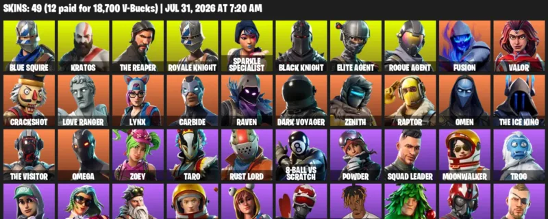 Fortnite Accounts listing: LVL 1204 - Blue Squire - Kratos - 49 Outfits - 49 outfits