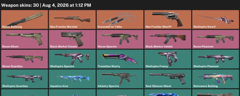 Valorant account inventory for LVL 83 · 30 Skins Kuronami no Yaiba & Black.Market Vandal